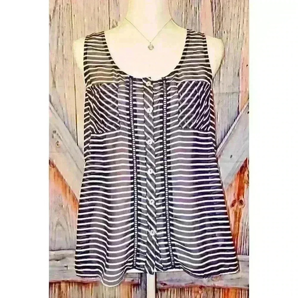 XHILARATION Woman SHEER Top NAVY BLUE and WHITE Button Down Blouse Shirt size M - Picture 1 of 3